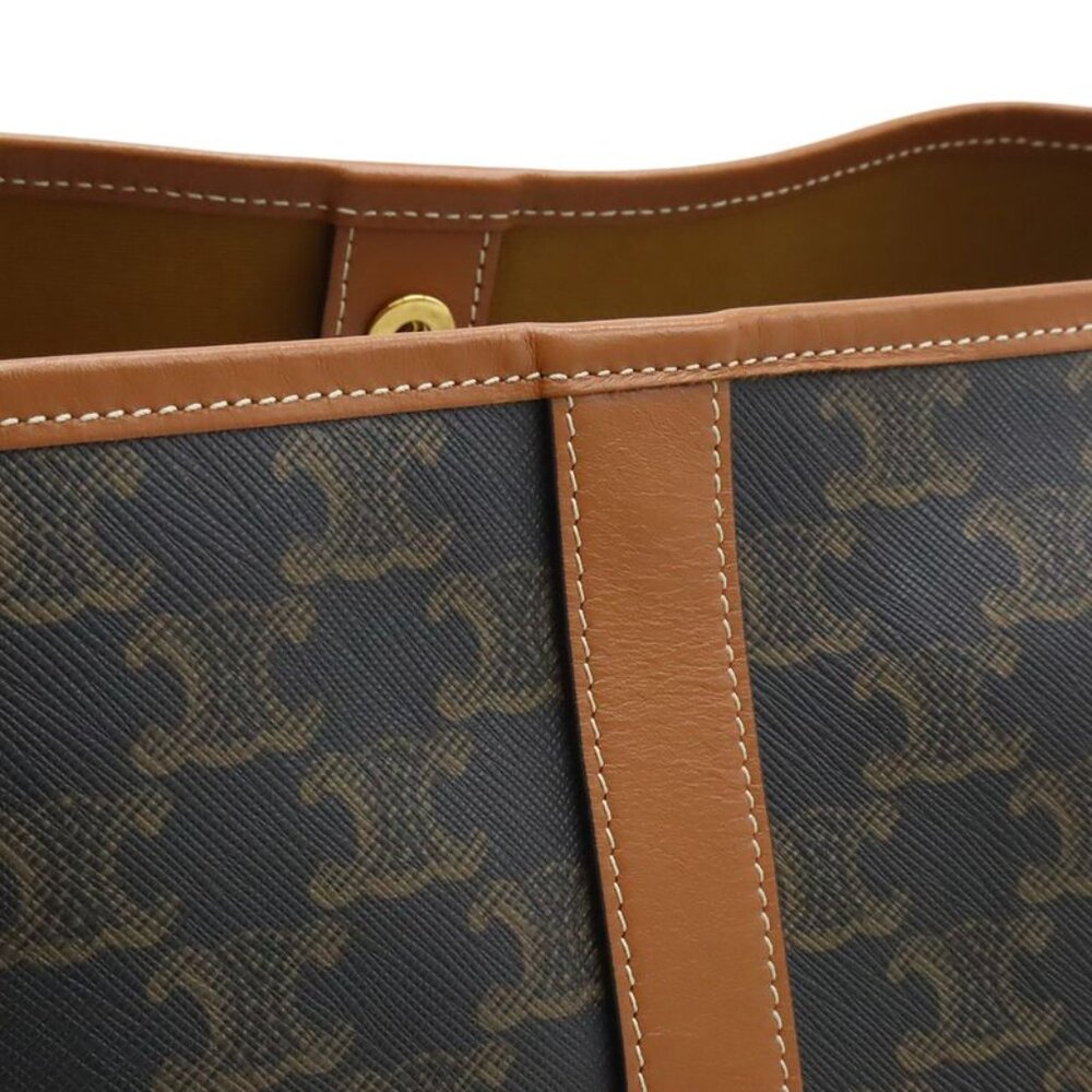 Celine Triomphe Medium Bucket Shoulder Bag Crossbody Triomphe Canvas Calfskin - Picture 7 of 8